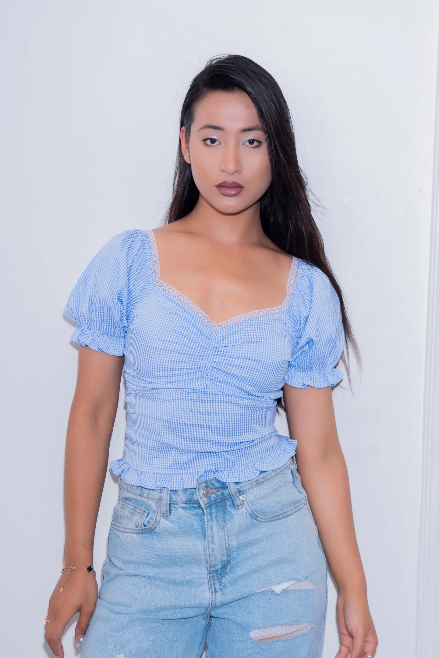 HB SS25-108 GINGHAM SWEETHEART TOP